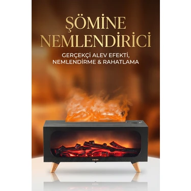 Kensa Alev Efektli Şömine Aromaterapi Difüzörü | 4’ü 1 Arada Nemlendirici | 150 ml Serin Buhar |