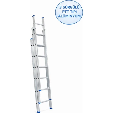 Ege Akrobat 3 Sürgülü 2 Metre 3x6 Basamak Metre Alüminyum Merdiven | Teleskopik | Profesyonel