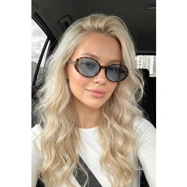 Ren Eyewear Ovelle Kadın Leopar çerçeve Mavi cam Oval Güneş Gözlüğü – Aksesuar Detaylı 