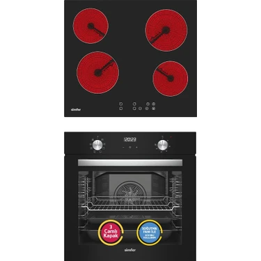 Simfer 9 Fonksiyon Qs Siyah Dijital Power Turbo Elektrikli 2'li Ankastre Set (Fırın + Elektrikli