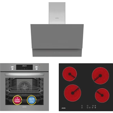 Simfer 9 Fonksiyon Qs Gri Dijital Power Turbo Elektrikli 3'lü Ankastre Set (Fırın + Elektirikli