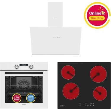 Simfer Ankastre Set Beyaz Dijital Elektrikli Cam Ocaklı Turbolu 3'lü Set (Fırın+Elektrikli