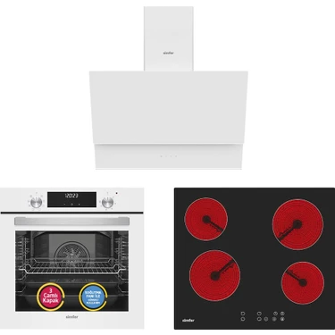 Simfer 9 Fonksiyon Qs Beyaz Dijital Power Turbo Elektrikli 3'lü Ankastre Set (Fırın + Elektrikli