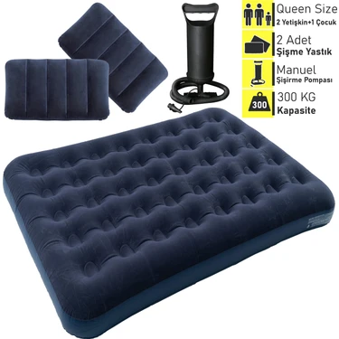Blooma 64765 Çift Kişilik Şişme Yatak 152X203X25 cm Kadife Yüzeyli Manuel Pompa