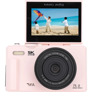 Serreha 5k UHD 75 Mp Dijital Kamera 18X Zoom Flaş 64 GB Sd Kart 3" 180° Flip Ekranlı Seyahat & Vlog