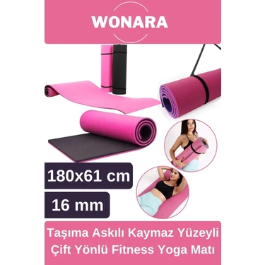Wonara Pratik Taşıma Askılı Kaymaz Yüzeyli Çift Yönlü Fitness Yoga Matı Kamp Çadır Spor Minderi
