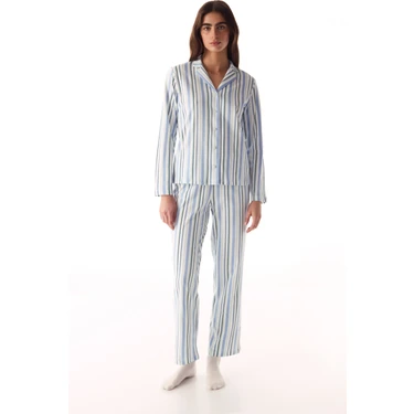 Penti Açık Gri Cool Stripes Pamuklu Gömlek Pantolon Pijama