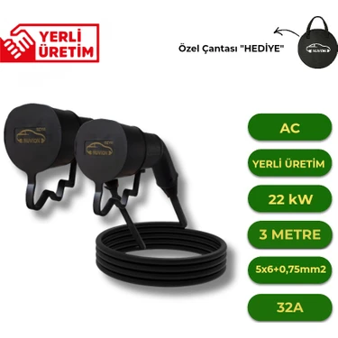Nuvion Nuvıon Elektrikli Araç Type 2 Ac 3 Metre Şarj Kablosu Seti-Tüm Modellerle Birebir