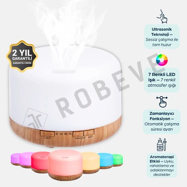 Robeve 500 ml Ultrasonik Aroma Difüzör Hava Nemlendirici Buhar Makinesi – Uzaktan Kumandalı – Zaman