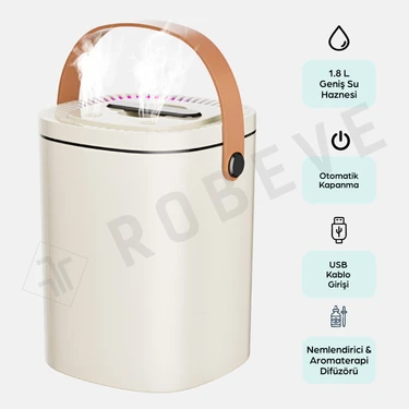 Robeve 1.8 Litre Rgb Işıklı Buhar Makinesi Hava Nemlendirici –  Aroma Difüzörü – Çift Spreyli
