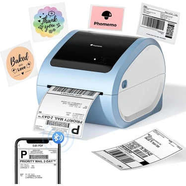Phomemo D520-BT Bluetooth+Usb Termal Yazıcı, Mavi Beyaz - Barkod/adres/posta Etiketi, Pazaryerleri