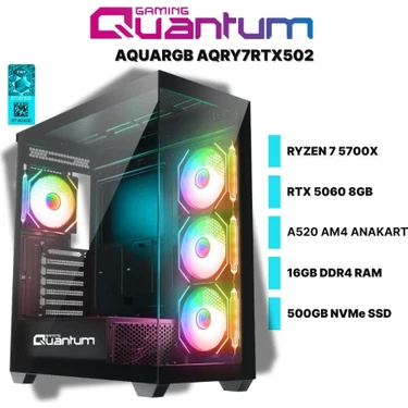 Quantum Gaming Aquargb AQRY7RTX502 Ryzen 7 5700X 16GB Ddr4 500GB Nvme SSD RTX5060 8gb Masaüstü