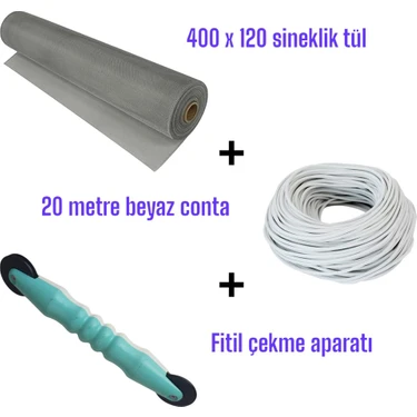 20 mt Beyaz Sineklik Contası + Fitil Çekme Aparatı + 400X120 cm Sineklik Tülü – Tam