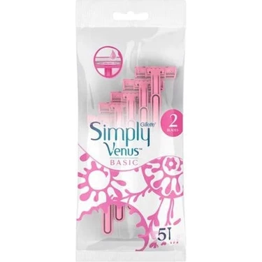 Gillette Venus Simply 2 Basic Tıraş Bıçağı 5'li Poşet Hassas Cilt Dostu Kadınlar İçin Ergonomik