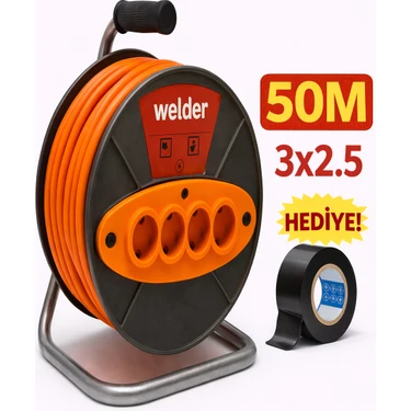 Ys Welder 3 x 2,5 50 Metre Makaralı Seyyar Uzatma Kablosu 4 Prizli ( Dörtlü