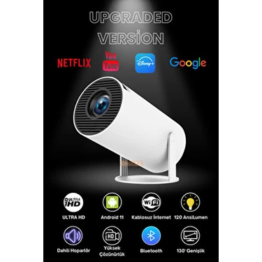 Omaze Taşınabilir Android Sinema Projeksiyon Wifi Destekli En Güncel Sürüm Akıllı Projektör Beyaz