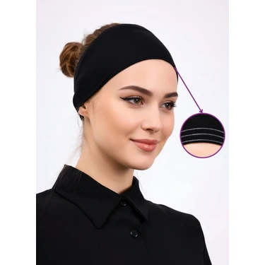 Kaymayan Silikonlu Bandana Bone Siyah - Kadın Tesettür Dikişsiz Kaymaz Geçme - Sportif Saç