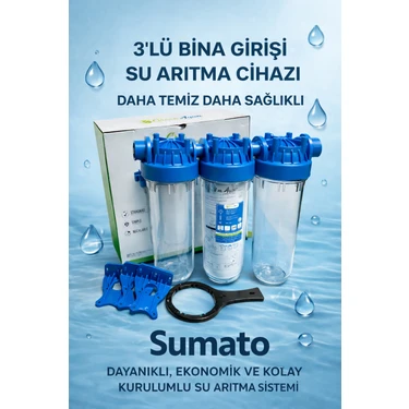 Sumato 3'lü Bina Girişi Daire Sayaç Girişi Silifoz Filtreli Kireç Önleyici Su Arıtma Cihazı