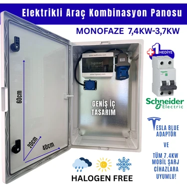 Hgsşarj "bluepan" 7,4kw Elektrikli Araç Kombinasyon Panosu, Tesla Blue Adaptör Uyumlu, Sch Neider