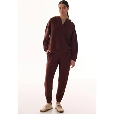 Penti Kahverengi V Yaka Oversize Kapüşonlu