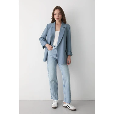 Jaste Kadın Çizgili İçi Astarlı Kol Detaylı Blazer Ceket