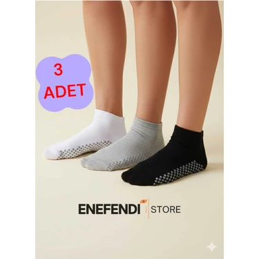 NF ND ENEFENDİ 3 Çift Kaydırmaz Unisex Yoga, Pilates, Tavaf Çorabı | Spor Patik Çorap Beyaz|gri