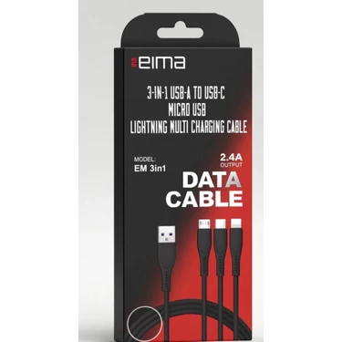 Eima 3 in 1 Çoklu Şarj ve Data Kablosu – Lightning / Type-C / Micro