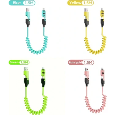 EIMA 4in1 Yaylı Esnek Hızlı Şarj Kablosu | Type-C Lightning Micro USB | 65W