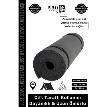 Just B7ack #kampmatı Taşıma Askılı Su Geçirmez Çift Taraflı Kaymaz Çadır Uyku 5mm Siyah Kamp Yer