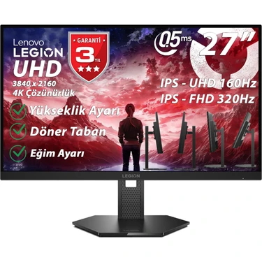 Lenovo Legion 27U-10 27" 0.5 MS (Mprt) UHD:160Hz, FHD:320Hz (2xHDMI-DP) G-Sync, AMD Freesync