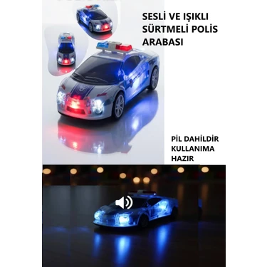Brother Toys Kırılmaz Korumalı Sesli Işıklı Müzikli Sürtmeli 1 Adet Oyuncak Polis Arabası 15