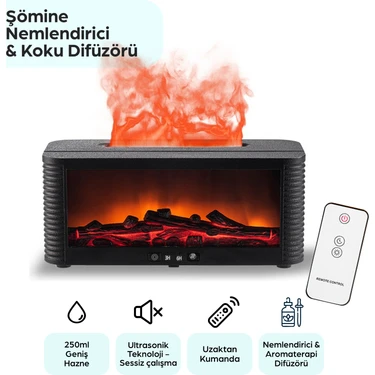 Robeve Şömine Hava Nemlendirici Uzaktan Kumandalı Hava Nemlendirici 7 Renk Şömine Aroma Difüzör