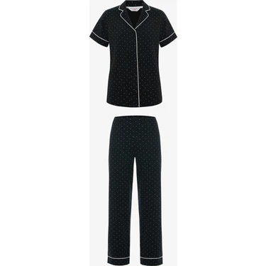 Penti Siyah Polka Dot Pamuklu Gömlek Pantolon Pijama