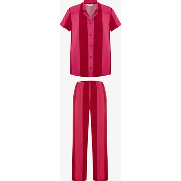 Penti Kırmızı For You Çizgili Düğmeli Gömlek Pantolon Pijama