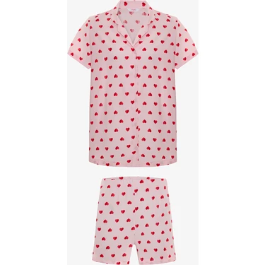 Penti Pembe Cute Hearts Düğmeli Gömlek Şortlu Pijama