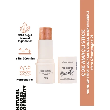 Bade Natural Highlighter & Far & Dudak Renklendirici Çok Amaçlı Stick More Champagne 01 %100