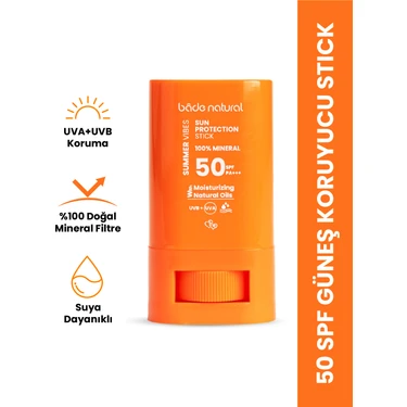 Bade Natural 50 Spf  Mineral Filtreli ve Doğal Yüksek Korumalı Güneş Stick