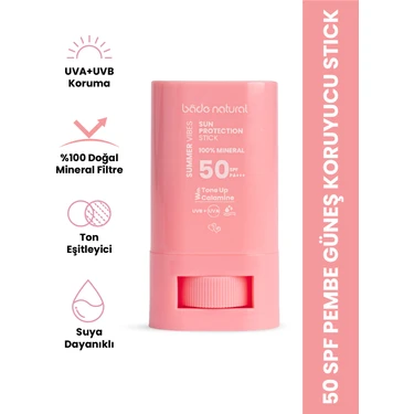 Bade Natural 50 Spf Ton Eşitleyici ve Cilt Aydınlatıcı Pembe Yüksek Korumalı Güneş Koruyucu Stick