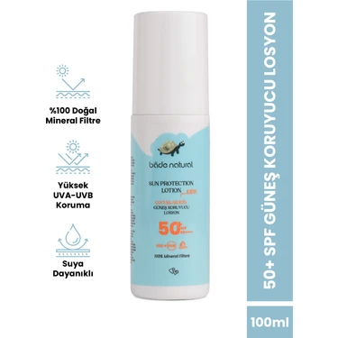 Bade Natural  Doğal 50+ Spf Yüksek Korumalı Çocuk Güneş Koruyucu Losyon Mineral Filtreli 100