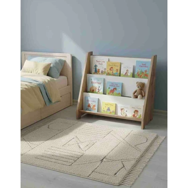 Cute Wood Montessori Ahşap Yer Kitaplığı-3 Raflı Eğitici Çocuk
