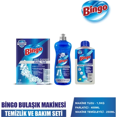 Bingo Bulaşık Makinesi Temizlik Seti (Makine Temizleyici 250 Ml+Tuz 1,5 Kg+Parlatıcı 400
