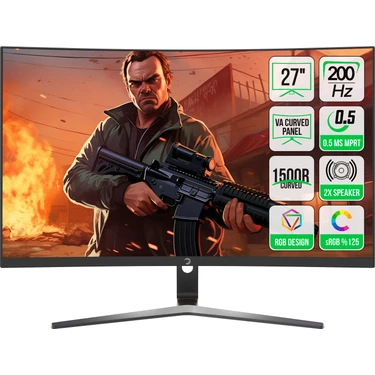 GamePower Vivid T50 27'' Curved RGB 200Hz 0.5ms FHD 1500R Curved 2x2W Speaker VA Gaming Monitör