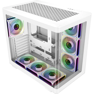 Cooler Master Elite 600 Curve TG Beyaz ARGB 7x12 Fanlı, Back-Connect Anakart Destekli MidTower Kasa