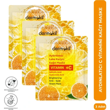 Dermokil Aydınlatıcı C Vitaminli Kağıt Yüz Maskesi 20 ml x 3