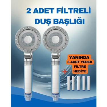 Aqua Sara 2 Adet Filtreli Duş Başlığı (5ADET Yedek Filtre)| Su Arıtmalı, Klor ve Kireç Önleyici,