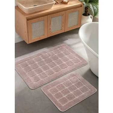 Konfor Halı Doğal Kaymaz Taban Banyo Paspas Seti Uzun Ömürlü Yumuşak Dokulu Su Emici Yıkanabilir