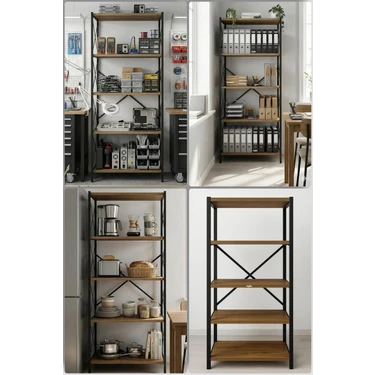 Agila Metal Gövdeli Kitaplık, Çok Amaçlı 5 Katlı Mutfak & Banyo Rafı -