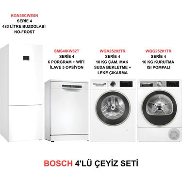 Bosch Çeyiz Seti KGN55CWE0N - SMS4IKW62T - WGA25202TR -
