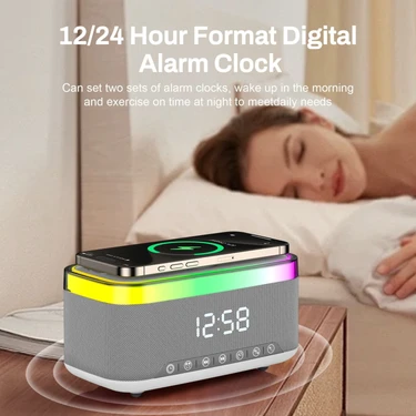 Gaman Kablosuz Bluetooth Hoparlör - Üstten Telefon Şarj Özellikli, Rgb Tasarım, Alarm & Saat
