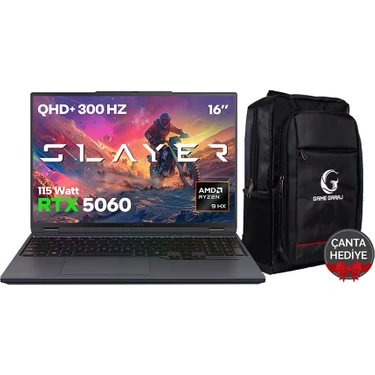 Game Garaj Slayer R9T-5060 C2 Amd Ryzen 9 8945HX 32GB Ram 2tb SSD RTX5060 16" 300Hz Qhd+ Freedos